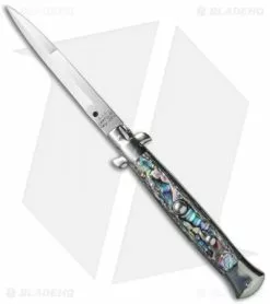 AGA Campolin 10" Italian Stiletto Automatic Knife Abalone (4.5" Satin Bayo)