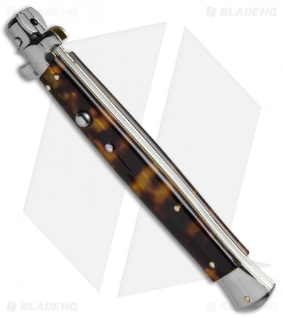 SKM 13" Italian Stiletto Automatic Knife Tortoise Acrylic (5.7" Satin Bayonet) - Image 2