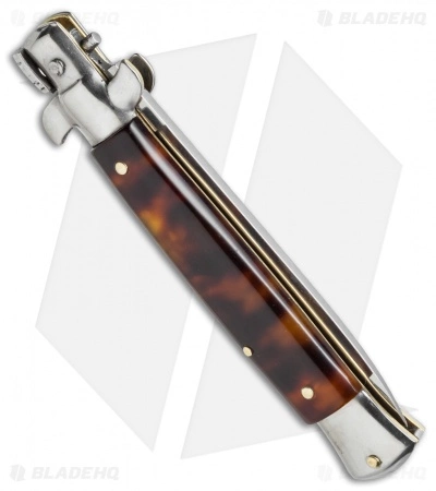 SKM 9" Italian Stiletto Automatic Knife Tortoise Acrylic (4" Satin Flat) - Image 2