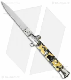 SKM 9" Italian Stiletto Automatic Knife Mosaic Acrylic (4" Satin Flat) BMM