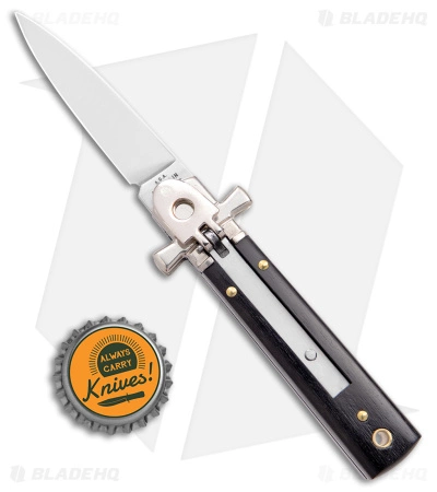 AGA Campolin AGA 6" Lever Lock Automatic Italian Knife Ebony W/Cross Bolsters (2.5" Polish) - Image 4