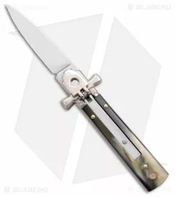AGA Campolin AGA 6" Lever Lock Automatic Italian Knife Horn W/Cross Bolsters (2.5" Satin)