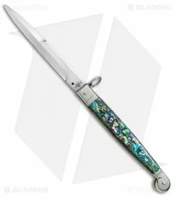 AGA Campolin 9" Sicilian Ring Pull Automatic Knife Abalone (5.5" Satin Bayo)