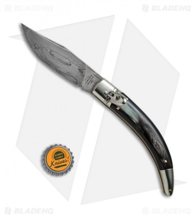 AGA Campolin Diana Lever Lock Automatic Knife Dark Horn (3.75" Damascus) - Image 4