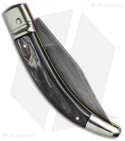 AGA Campolin Diana Lever Lock Automatic Knife Dark Horn (3.75" Damascus) - Image 3