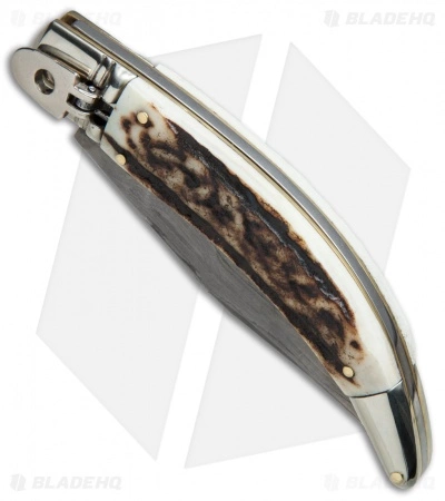 AGA Campolin Diana Lever Lock Automatic Knife Stag Horn (3.75" Damascus) - Image 2