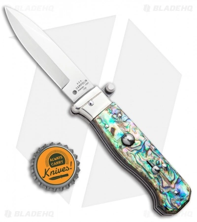 AGA Campolin Piccolo Italian Stiletto Automatic Knife Abalone (2.8" Satin) - Image 4