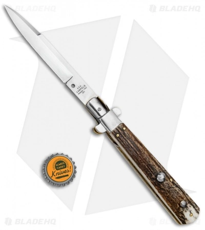 AGA Campolin 11" Frosolone Bayonet Stiletto Automatic Knife Stag (5" Satin) - Image 5