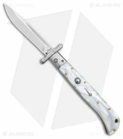 AKC Italian Style 11" Roma Drop Point Auto Swinguard White Pearlex (4.6" Polished)