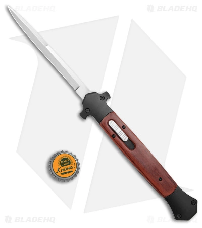 Mago Double Action Italian Stiletto Auto OTF Knife Wood (5.75" Satin) - Image 4