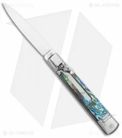 AKC 7.75" Slimline Lever Lock Clip Point Automatic Knife Abalone (3.2" Satin)