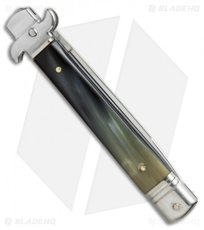 AKC Leverletto 9" Lever Lock Automatic Italian Knife Brazilian Horn (4" Satin) - Image 3