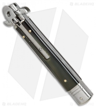 AKC Leverletto 9" Lever Lock Automatic Italian Knife Brazilian Horn (4" Satin) - Image 2