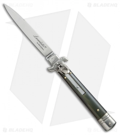 AKC Leverletto 9" Lever Lock Automatic Italian Knife Brazilian Horn (4" Satin)