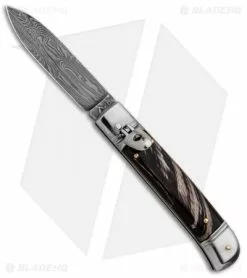 AKC Classic 8" Lever Lock Automatic Italian Knife Dark Horn (3.2" Damascus)