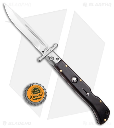 AKC World Italian Style 9" Ebony Roma Drop Point Auto Swinguard (4" Polished) - Image 4