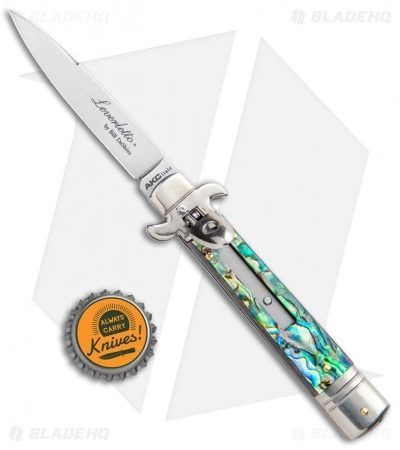 AKC Leverletto 7.75" Automatic Italian Stiletto Abalone (3.25" Satin Flat) - Image 4