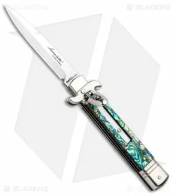 AKC Leverletto 7.75" Automatic Italian Stiletto Abalone (3.25" Satin Bayo)
