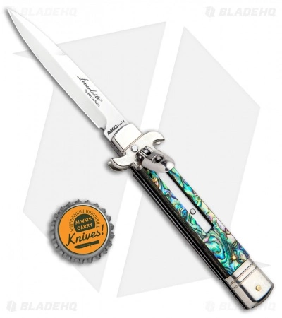 AKC Leverletto 7.75" Automatic Italian Stiletto Abalone (3.25" Satin Bayo) - Image 4