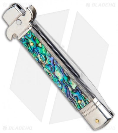 AKC Leverletto 7.75" Automatic Italian Stiletto Abalone (3.25" Satin Bayo) - Image 3