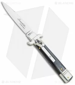 AKC Leverletto 7.75" Lever Lock Auto Italian Knife Dark Horn (3.25" Satin Flat)