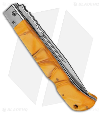 Italian Style 11" Roma Drop Point Auto Swinguard Yellow Pearlex (4.6" Polish) - Image 3