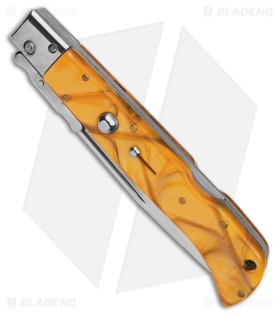 Italian Style 11" Roma Drop Point Auto Swinguard Yellow Pearlex (4.6" Polish) - Image 2