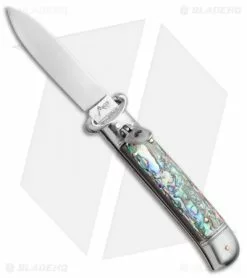 AKC Shot Puller 8" Lever Lock Italian Auto Knife Abalone (3.2" Polish Flat)