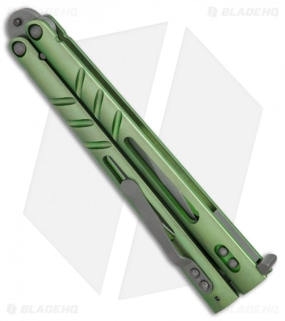 BRS ALT Alpha Beast Infinity Balisong Butterfly Knife Green Ti (4.5" Stonewash) - Image 2