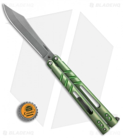 BRS Alpha Beast Infinity Balisong Butterfly Knife Green Ti (4.5" Stonewash) - Image 4