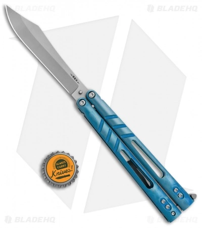 BRS Alpha Beast Infinity Balisong Butterfly Knife Titanium Blue (4.5" SW) - Image 4