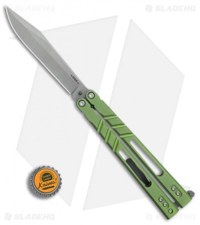 BRS Premium ALT Alpha Beast Balisong Butterfly Knife Green Ti (4.5" Stonewash) - Image 4