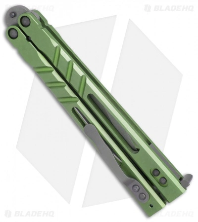 BRS Premium ALT Alpha Beast Balisong Butterfly Knife Green Ti (4.5" Stonewash) - Image 2