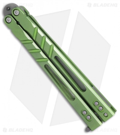 BRS Premium ALT Alpha Beast Balisong Butterfly Knife Green Ti (4.5" Stonewash) - Image 3