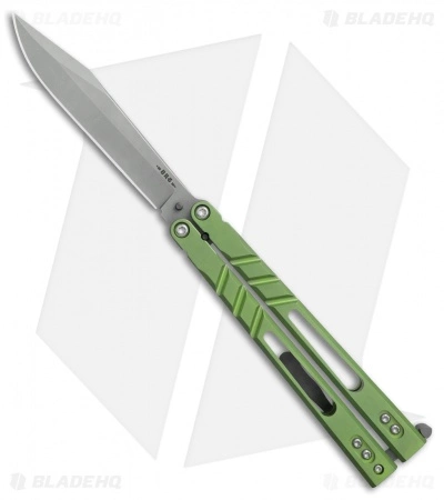 BRS Premium ALT Alpha Beast Balisong Butterfly Knife Green Ti (4.5" Stonewash)