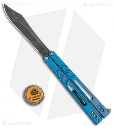 BRS Premium Alpha Beast Balisong Butterfly Knife Blue Ti (4.5" Acid) - Image 4
