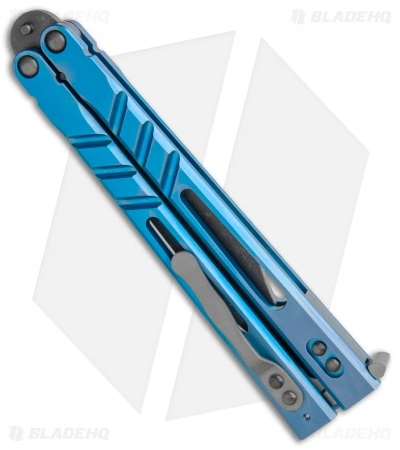 BRS Premium Alpha Beast Balisong Butterfly Knife Blue Ti (4.5" Acid) - Image 3