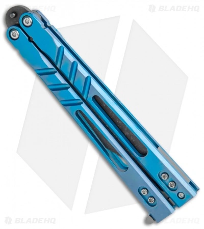 BRS Premium Alpha Beast Balisong Butterfly Knife Blue Ti (4.5" Acid) - Image 2