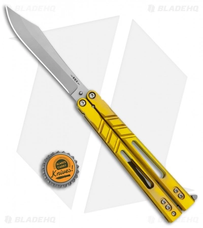 BRS Premium Alpha Beast Balisong Butterfly Knife Gold Ti (4.5" Stonewash) - Image 4