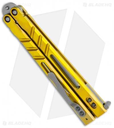 BRS Premium Alpha Beast Balisong Butterfly Knife Gold Ti (4.5" Stonewash) - Image 3