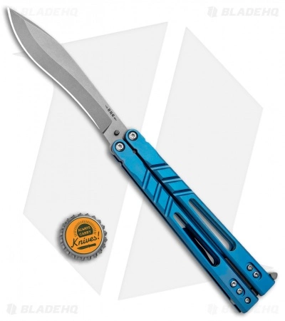 BRS Premium Alpha Beast Kukri Balisong Butterfly Knife Blue Ti (4.5" SW) - Image 5