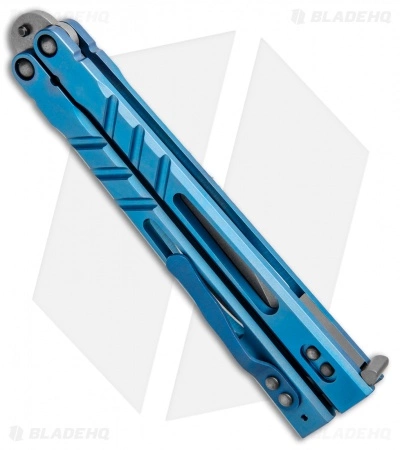 BRS Premium Alpha Beast Kukri Balisong Butterfly Knife Blue Ti (4.5" SW) - Image 3