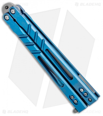 BRS Premium Alpha Beast Kukri Balisong Butterfly Knife Blue Ti (4.5" SW) - Image 2