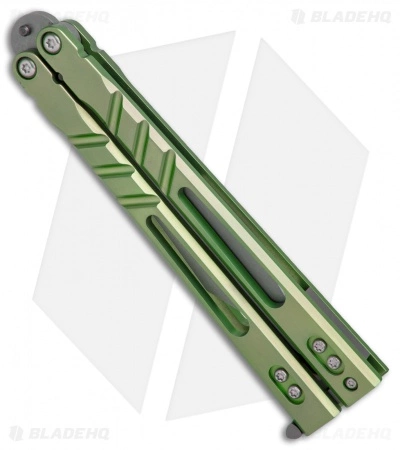 BRS Premium Alpha Beast Balisong Butterfly Knife Green Ti W/ Clip (4.5" SW) - Image 3