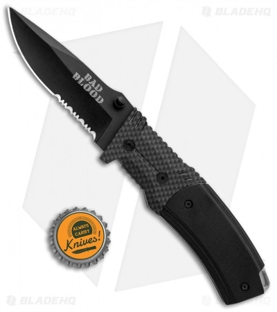 Bad Blood Liner Lock Pocket Knife G-10/Carbon Fiber (3.3" Black Serr) - Image 4