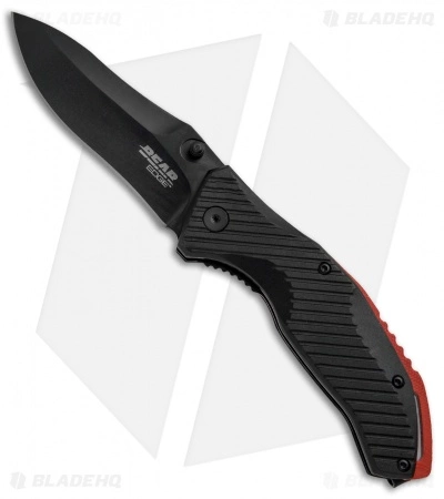 Bear Edge 4.5" Spring Assisted Knife Black W/ Red Backspacer (4.5" Black)