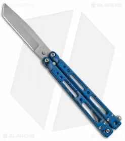 Bear OPS Bear Song IV Tanto Butterfly Knife Blue Raindrop (3.75" Bead Blast)