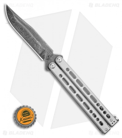 Bear Ops Bear Song VIII Butterfly Knife Clip Point Gray Steel (4.5" Damascus) - Image 3