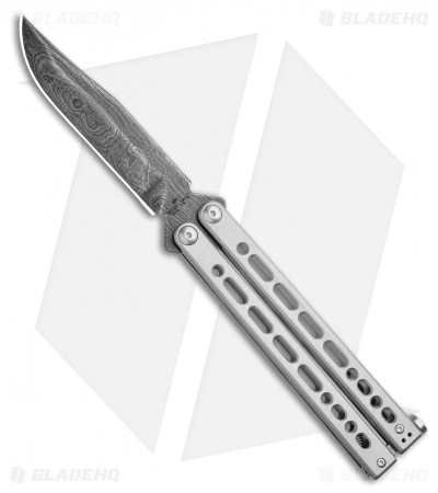 Bear Ops Bear Song VIII Butterfly Knife Clip Point Gray Steel (4.5" Damascus)