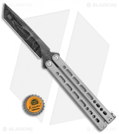 Bear Ops Bear Song VIII Butterfly Knife Tanto Gray Steel (4.5" Damascus) - Image 4